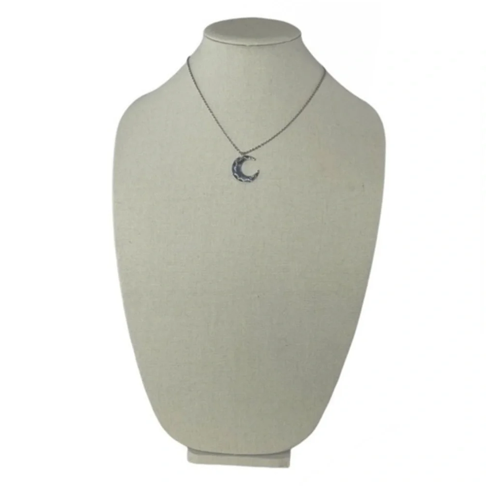 Handmade‎ stamped sun crescent moon pendant stainless steel 18 in chain necklace - Picture 3 of 9